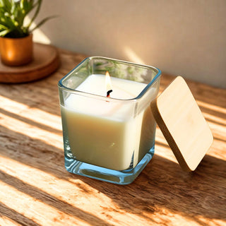 Bicchieri di vetro quadrati con coperchio bamboo