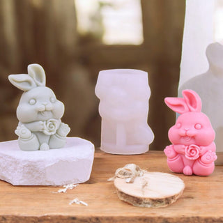Silicone mold Bunny with rose