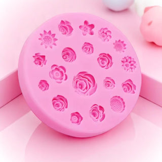 Round silicone mold 5 decorative flowers