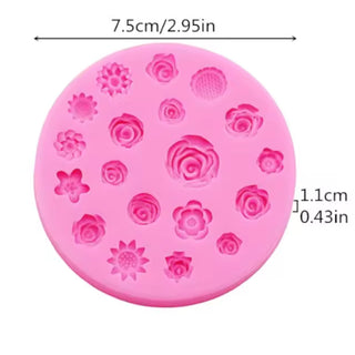 Round silicone mold 5 decorative flowers