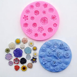 Round silicone mold 5 decorative flowers