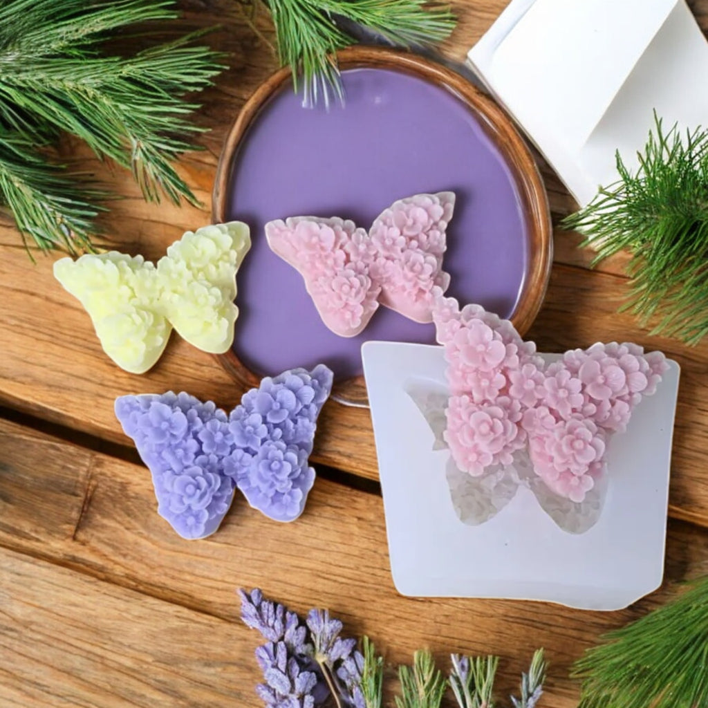 2 stampi in silicone a forma di farfalla, in silicone, con farfalle e fiori (6,7 x 5 x 4,8 cm