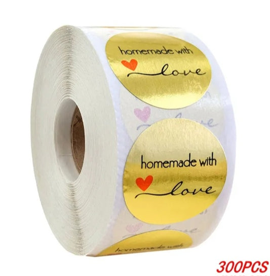 Etichetta autoadesiva per decorazione HOMEMADE with love / 300 adesivi ORO - Bottega delle creazioni