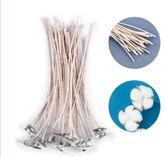 Disponibile stoppini per candele In cotone rivestito In cera di paraffina Pre tabbed, accessorio/supporto/dispositivo di centraggio stoppino per fabbricazione di candele