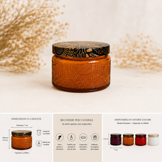 Bicchiere in Vetro Decorato con Coperchio – 100 ml | Contenitore per Candele - Bottega delle creazioni