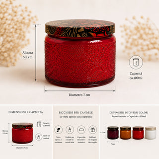 Bicchiere in Vetro Decorato con Coperchio – 100 ml | Contenitore per Candele