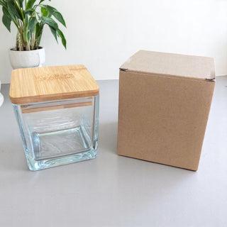 Bicchieri di vetro quadrati con coperchio bamboo