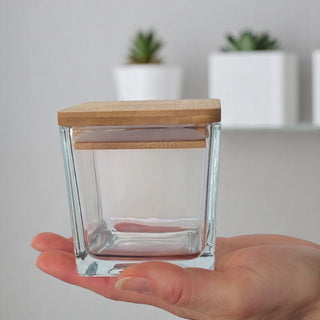 Bicchieri di vetro quadrati con coperchio bamboo