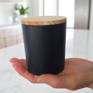 Bicchieri di vetro smerigliato con coperchio legno