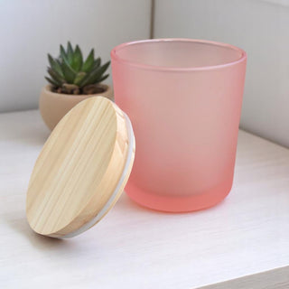 Bicchieri di vetro smerigliato con coperchio legno