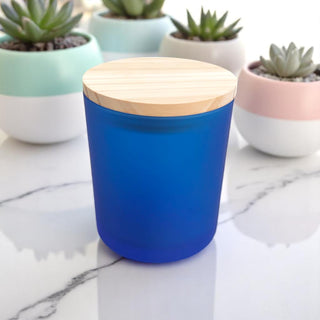 Bicchieri di vetro smerigliato con coperchio legno