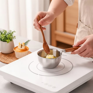 Pentolino in acciaio con manico legno 300ml