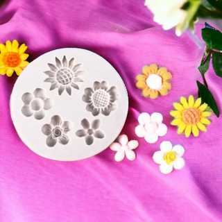 Round silicone mold 5 decorative flowers