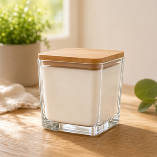 Bicchieri di vetro quadrati con coperchio bamboo - Bottega delle creazioni